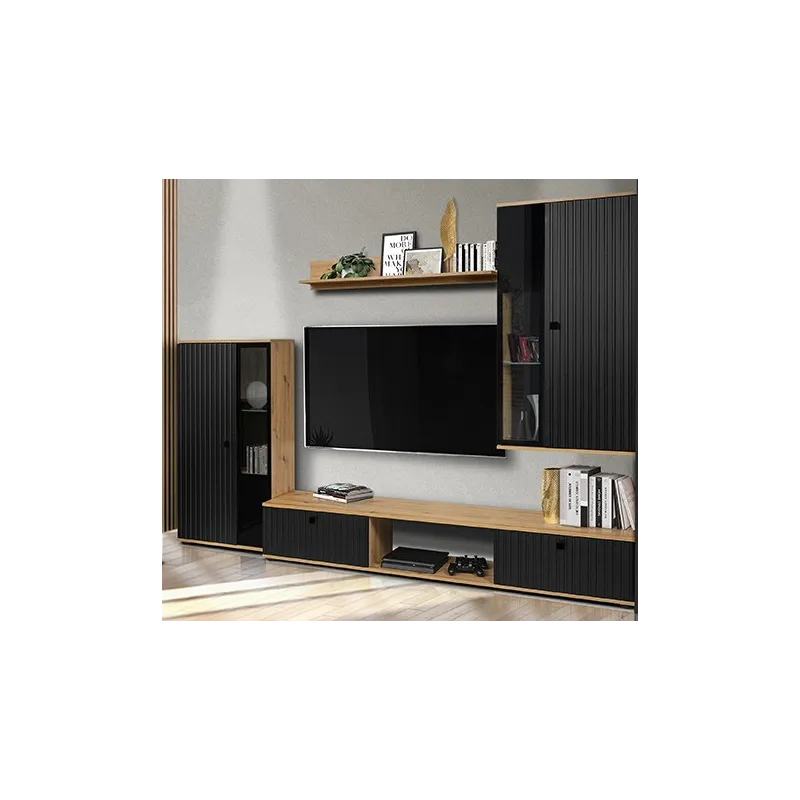 Meblościanka Salsa Lamel czarna dąb artisan mała