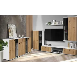 Komoda Salsa Lamel dąb artisan biała 140x80 cm LED