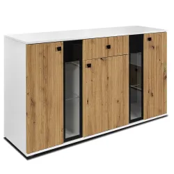 Komoda Salsa Lamel dąb artisan biała 140x80 cm LED