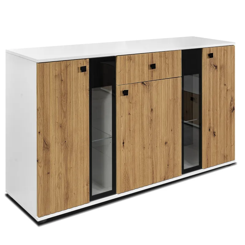 Komoda Salsa Lamel dąb artisan biała 140x80 cm LED