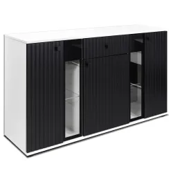 Komoda Salsa Lamel czarna biała 140x80 cm LED