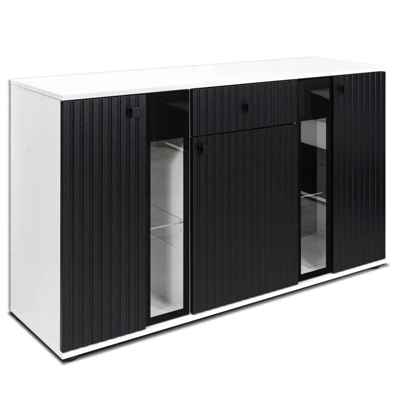 Komoda Salsa Lamel czarna biała 140x80 cm LED