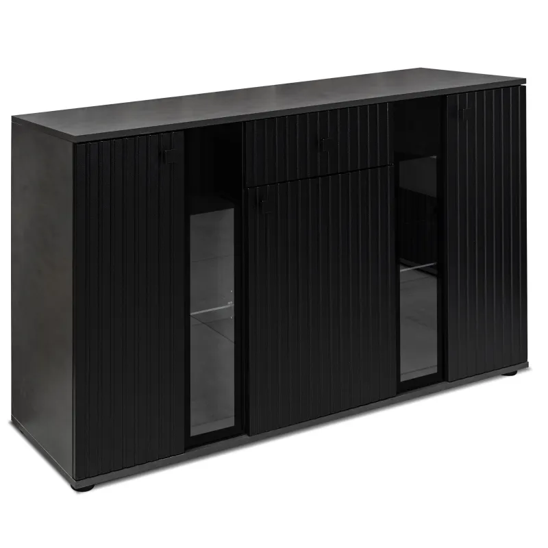 Komoda Salsa Lamel czarna matera 140x80 cm LED