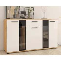 Komoda Salsa biała dąb artisan 140x80 cm LED