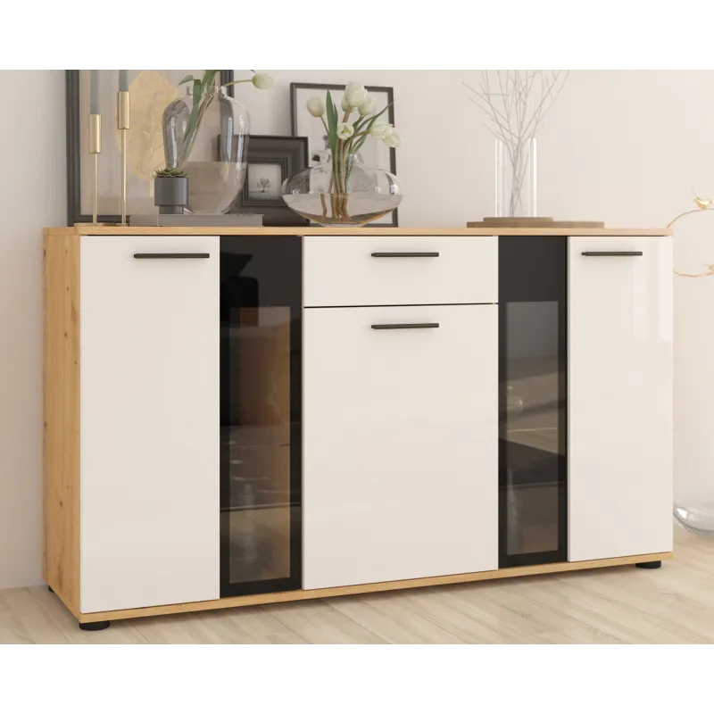 Komoda Salsa biała dąb artisan 140x80 cm LED