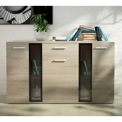 Komoda Salsa biała dąb sonoma 140x80 cm LED