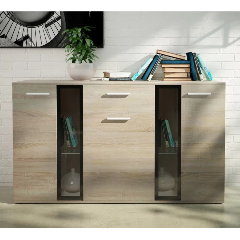 Komoda Salsa biała dąb sonoma 140x80 cm LED