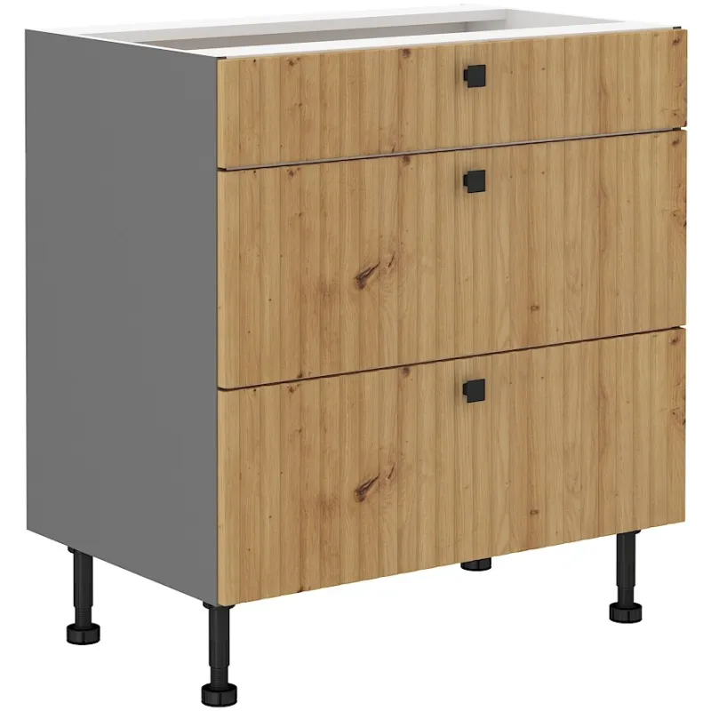 Szafka kuchenna z szufladami 80 cm dolna AVA 80D 3S BB dąb artisan antracyt