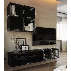 Nowoczesna Meblościanka czarna połysk BOX 43 wisząca