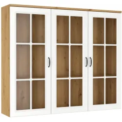 Kredens Flawia 150 2D3S + witryna 150 3D WHAR biała-dąb artisan 50x150cm