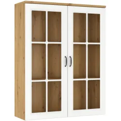 Kredens Flawia 100 2D + witryna 100 2D WHAR biała-dąb artisan 50x100cm