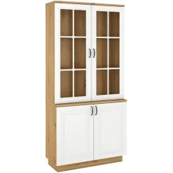Kredens Flawia 100 2D + witryna 100 2D WHAR biała-dąb artisan 50x100cm