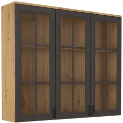 Kredens Flawia 150 2D3S + witryna 150 3D GRAR grafit-dąb artisan 50x150cm
