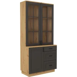 Kredens Flawia 100 1D3S + witryna 100 2D GRAR grafit-dąb artisan 50x100cm