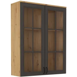 Kredens Flawia 100 2D + witryna 100 2D GRAR grafit-dąb artisan 50x100cm