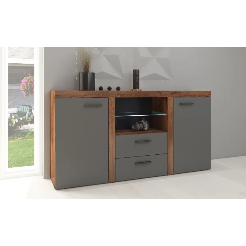 Komoda Rumba 2F2S GRDL20 grafit - dąb lefkas 40x157cm