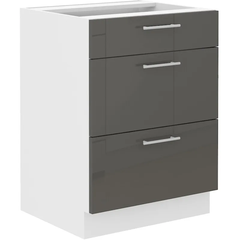 Szafka kuchenna dolna 60 cm LARA 60D 3S BB GRWH grafit połysk