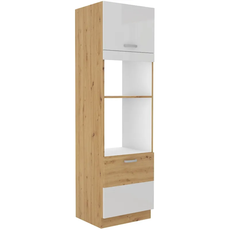 Szafka kuchenna dolna na piekarnik i mikrofalę 60 cm słupek ARTISAN 60DPM 210 2F biała - dąb artisan