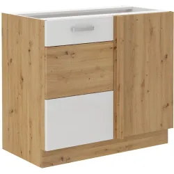 Szafka kuchenna dolna narożna dostawna 105 cm ARTISAN 105DN 1F BB biała - dąb artisan