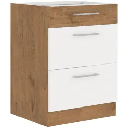 Szafka kuchenna dolna 60 cm VIGO 60D 3S BB biała połysk - dąb lancelot mat