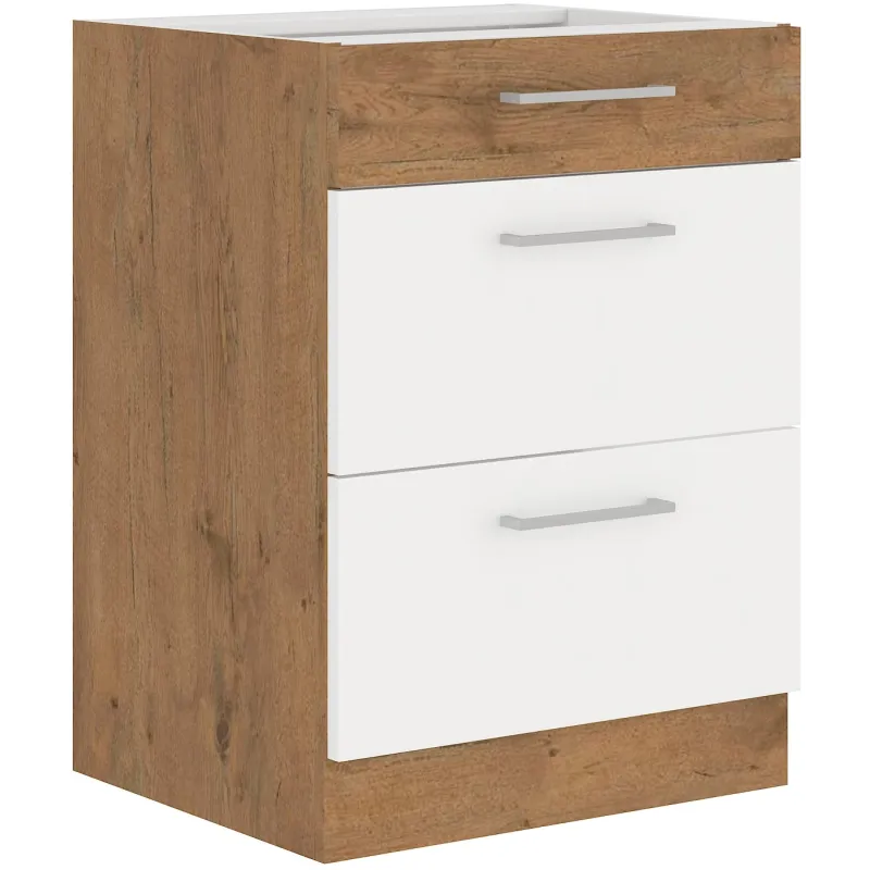 Szafka kuchenna dolna 60 cm VIGO 60D 3S BB biała połysk - dąb lancelot mat