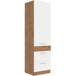 Szafka kuchenna dolna 60 cm słupek VIGO 60DKS 210 3S 1F biała połysk - dąb lancelot mat