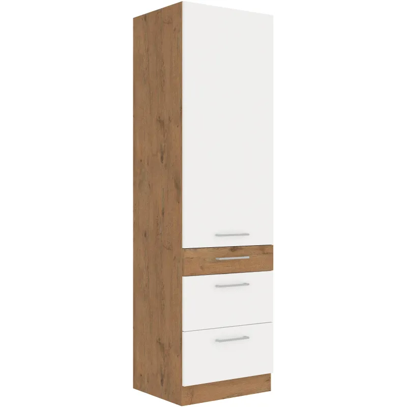 Szafka kuchenna dolna 60 cm słupek VIGO 60DKS 210 3S 1F biała połysk - dąb lancelot mat