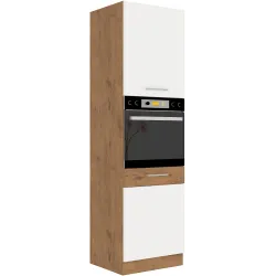 Szafka kuchenna dolna na piekarnik 60 cm słupek VIGO 60DP 210 2F biała połysk - dąb lancelot mat