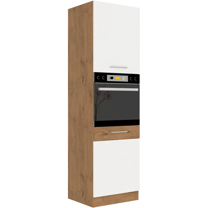 Szafka kuchenna dolna na piekarnik 60 cm słupek VIGO 60DP 210 2F biała połysk - dąb lancelot mat