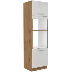 Szafka kuchenna dolna na piekarnik i mikrofalę 60 cm słupek VIGO 60DPM 210 2F biała połysk - dąb lancelot