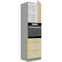Szafka kuchenna dolna na piekarnik 60 cm słupek KARMEN 60DPS 210 3S 1F krem połysk