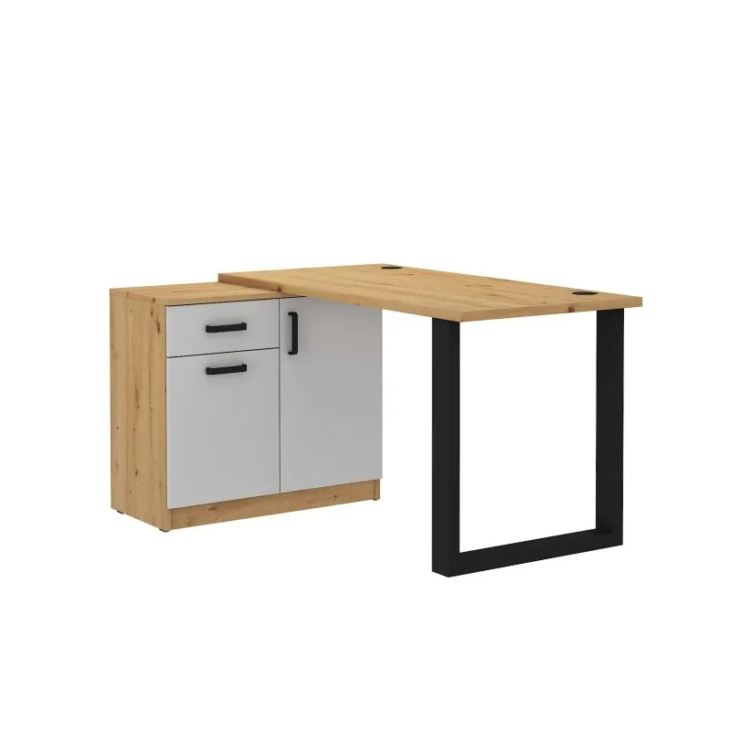 Biurko z komodą Malta 130 szare-dąb artisan LGAR 107x138