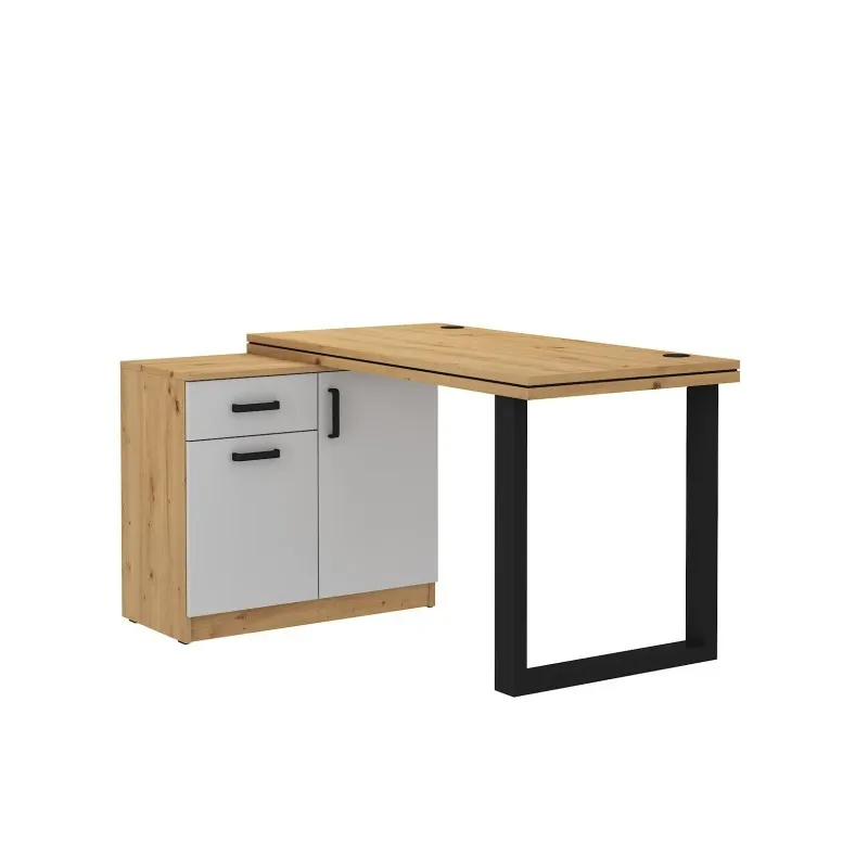 Biurko z komodą Malta 140 szare-dąb artisan LGAR 107x138
